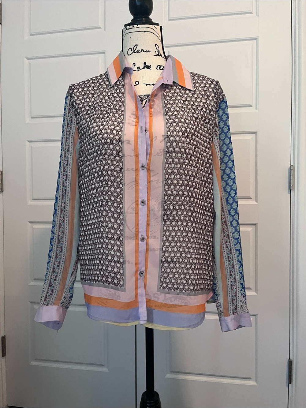 Clover Canyon Lavender Blouse with Peach & Gray Stripe Details
